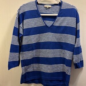 Madewell Striped V Neck Sweater. Royal Blue and White Stripe. Size Small